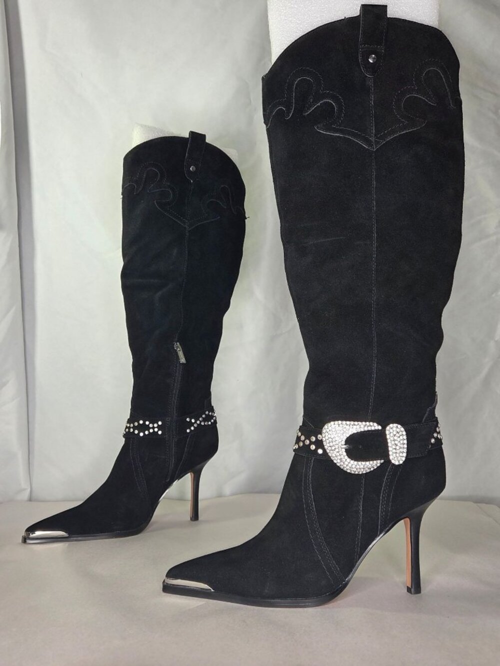 Jessica Simpson Kenzin Tall Western Buckle Dress Boots - Black, Size: 8.5 M